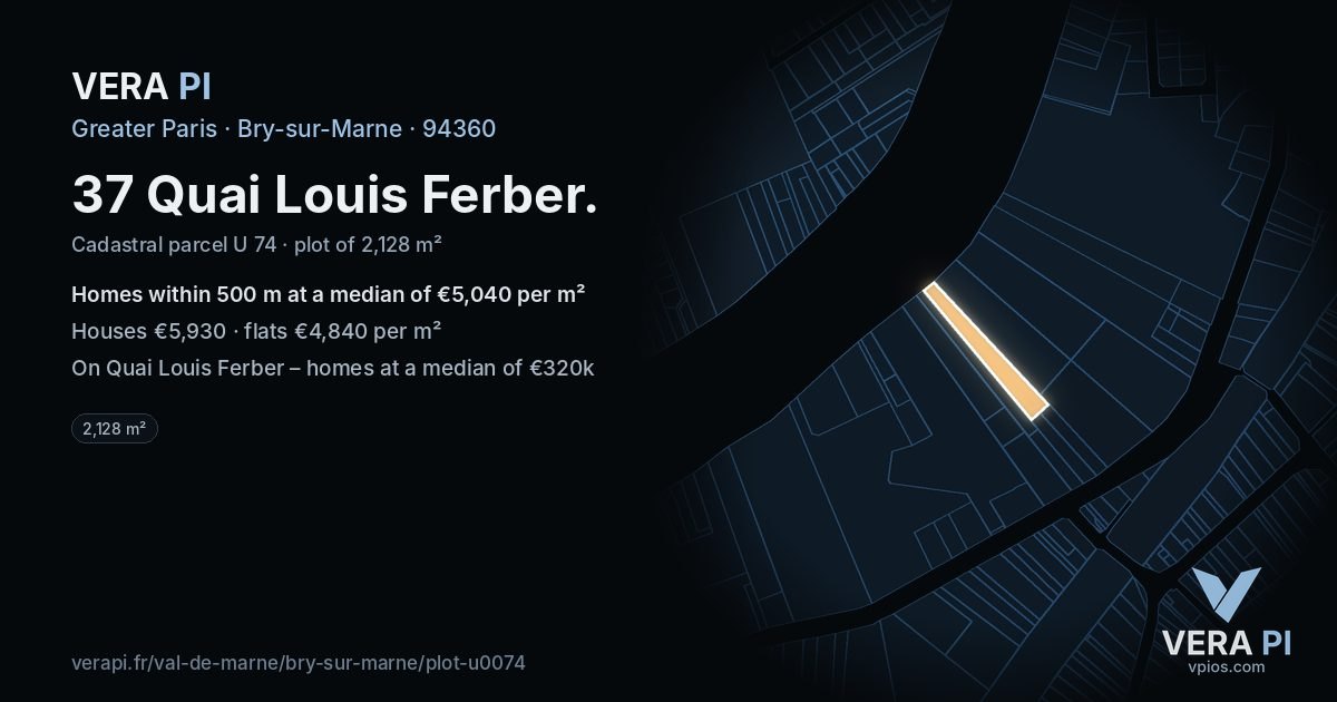 37 Quai Louis Ferber, Bry-sur-Marne at night – the plot lit, the parcels around coloured by the prices near them