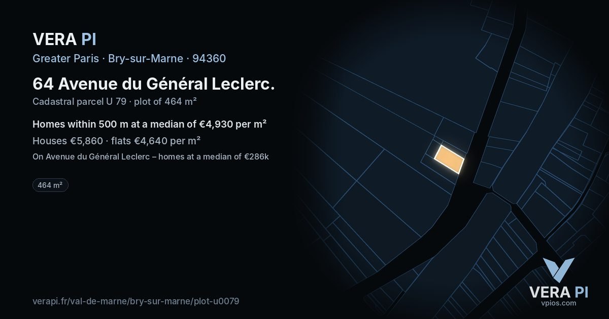 64 Avenue du Général Leclerc, Bry-sur-Marne at night – the plot lit, the parcels around coloured by the prices near them
