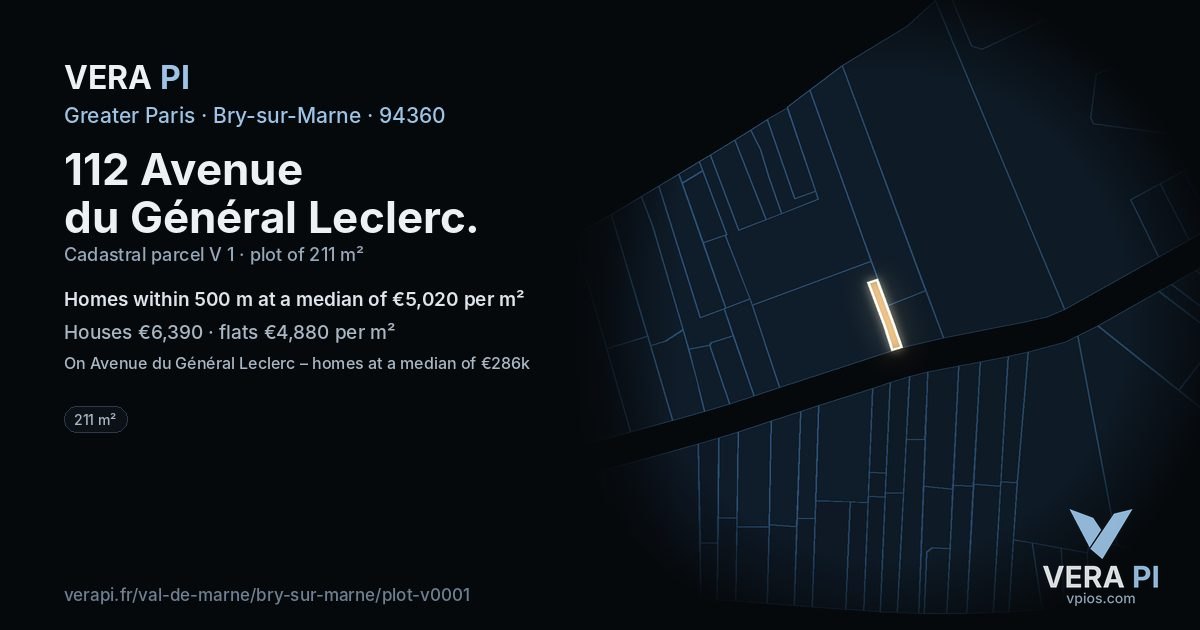 112 Avenue du Général Leclerc, Bry-sur-Marne at night – the plot lit, the parcels around coloured by the prices near them