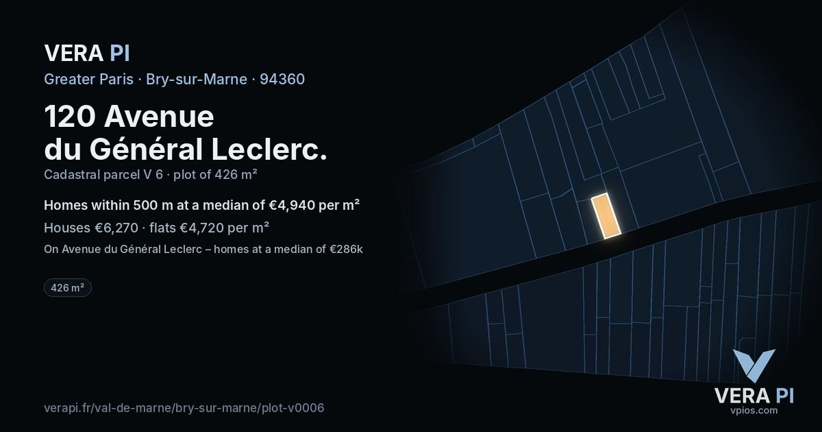 120 Avenue du Général Leclerc, Bry-sur-Marne at night – the plot lit, the parcels around coloured by the prices near them