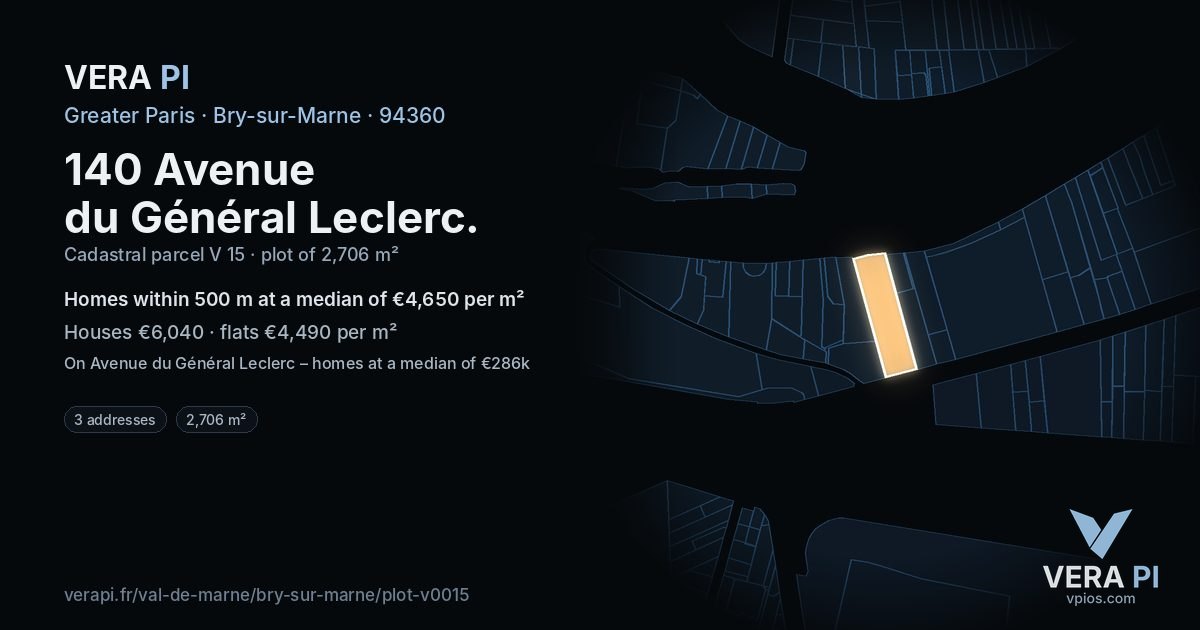 140 Avenue du Général Leclerc, Bry-sur-Marne at night – the plot lit, the parcels around coloured by the prices near them