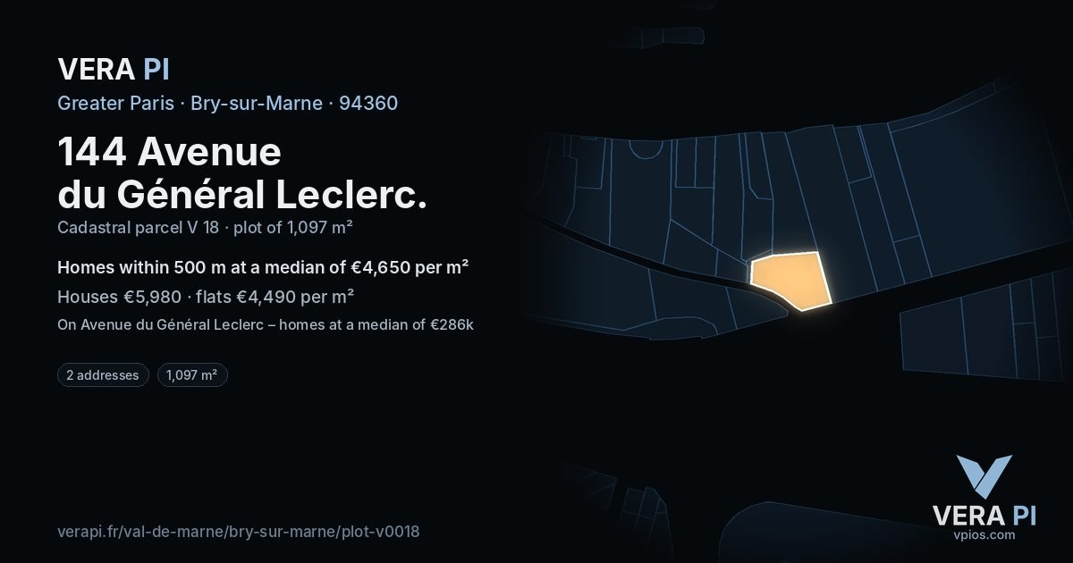 144 Avenue du Général Leclerc, Bry-sur-Marne at night – the plot lit, the parcels around coloured by the prices near them