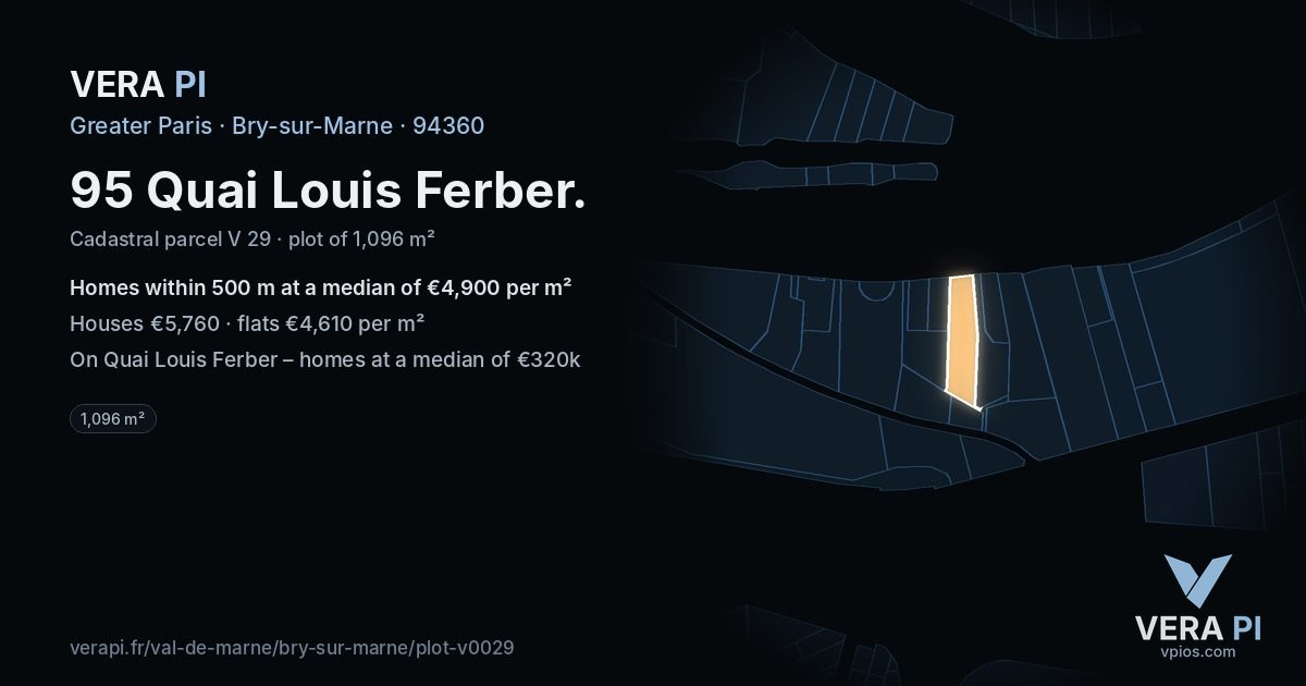 95 Quai Louis Ferber, Bry-sur-Marne at night – the plot lit, the parcels around coloured by the prices near them
