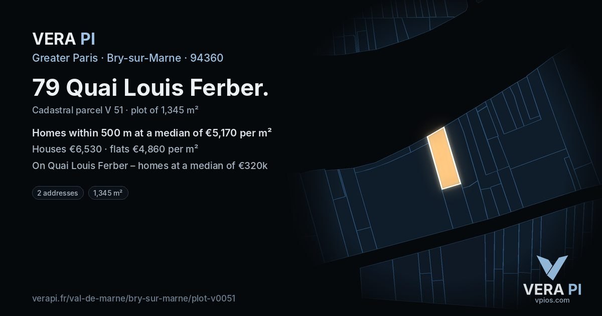79 Quai Louis Ferber, Bry-sur-Marne at night – the plot lit, the parcels around coloured by the prices near them