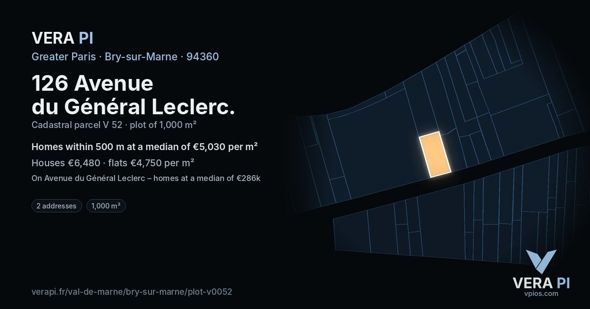 126 Avenue du Général Leclerc, Bry-sur-Marne at night – the plot lit, the parcels around coloured by the prices near them