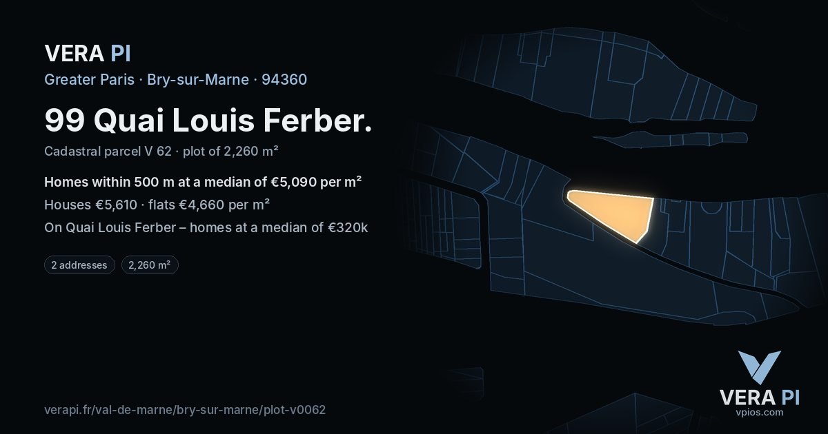 99 Quai Louis Ferber, Bry-sur-Marne at night – the plot lit, the parcels around coloured by the prices near them
