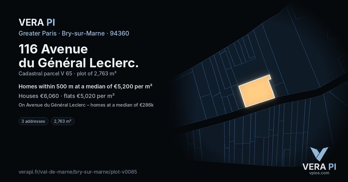 116 Avenue du Général Leclerc, Bry-sur-Marne at night – the plot lit, the parcels around coloured by the prices near them