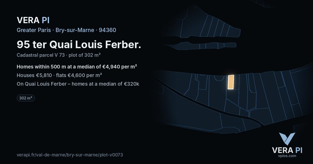 95 ter Quai Louis Ferber, Bry-sur-Marne at night – the plot lit, the parcels around coloured by the prices near them