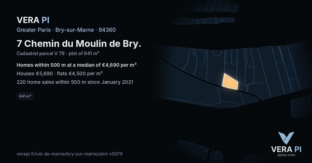 7 Chemin du Moulin de Bry, Bry-sur-Marne at night – the plot lit, the parcels around coloured by the prices near them