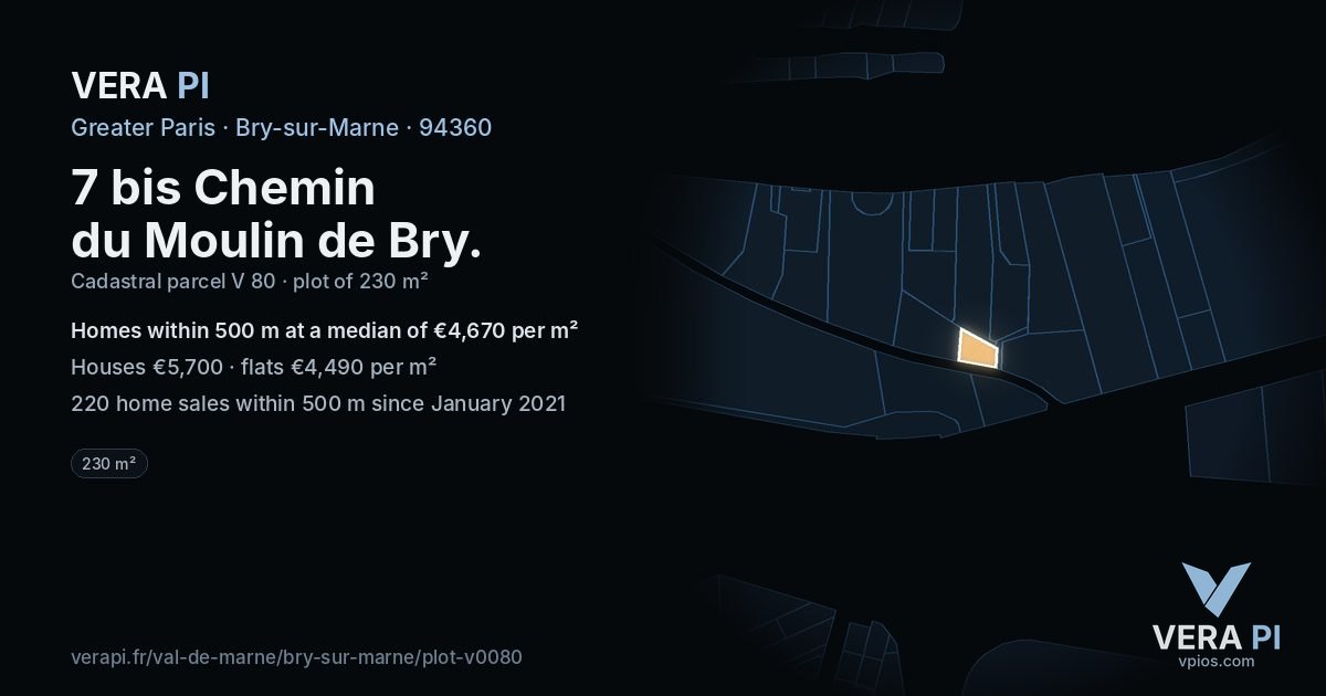 7 bis Chemin du Moulin de Bry, Bry-sur-Marne at night – the plot lit, the parcels around coloured by the prices near them