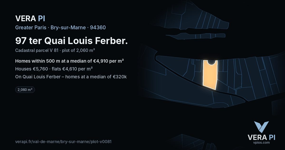 97 ter Quai Louis Ferber, Bry-sur-Marne at night – the plot lit, the parcels around coloured by the prices near them