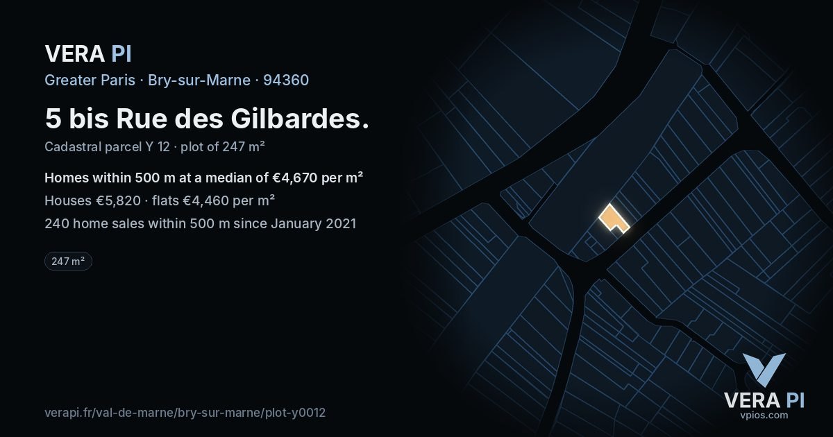 5 bis Rue des Gilbardes, Bry-sur-Marne at night – the plot lit, the parcels around coloured by the prices near them