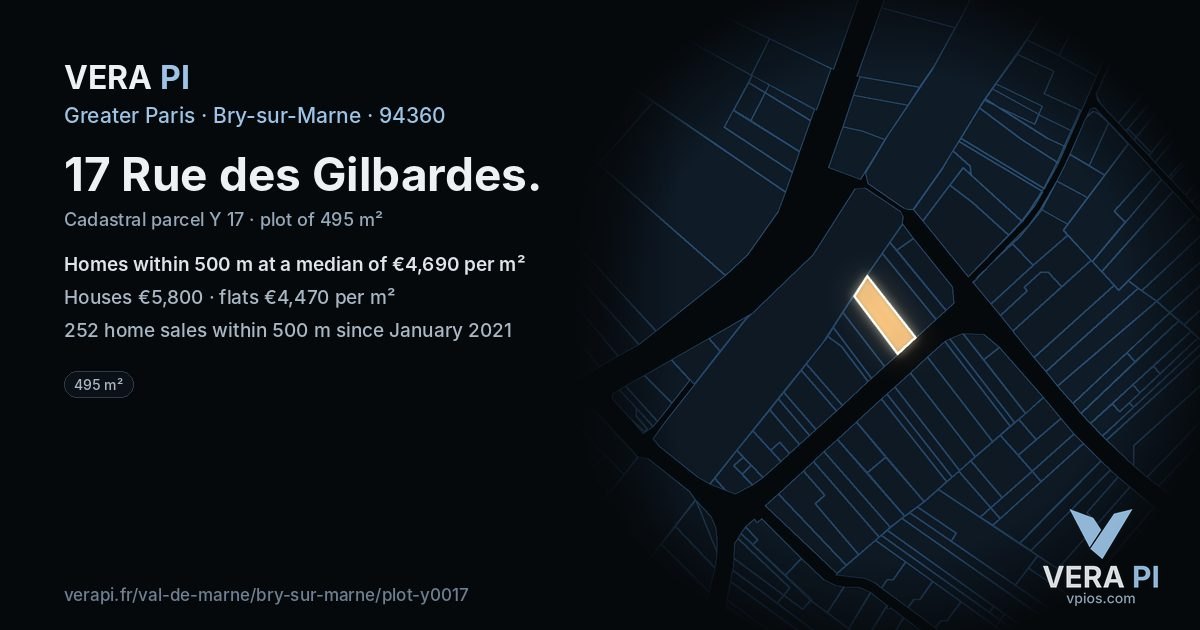 17 Rue des Gilbardes, Bry-sur-Marne at night – the plot lit, the parcels around coloured by the prices near them