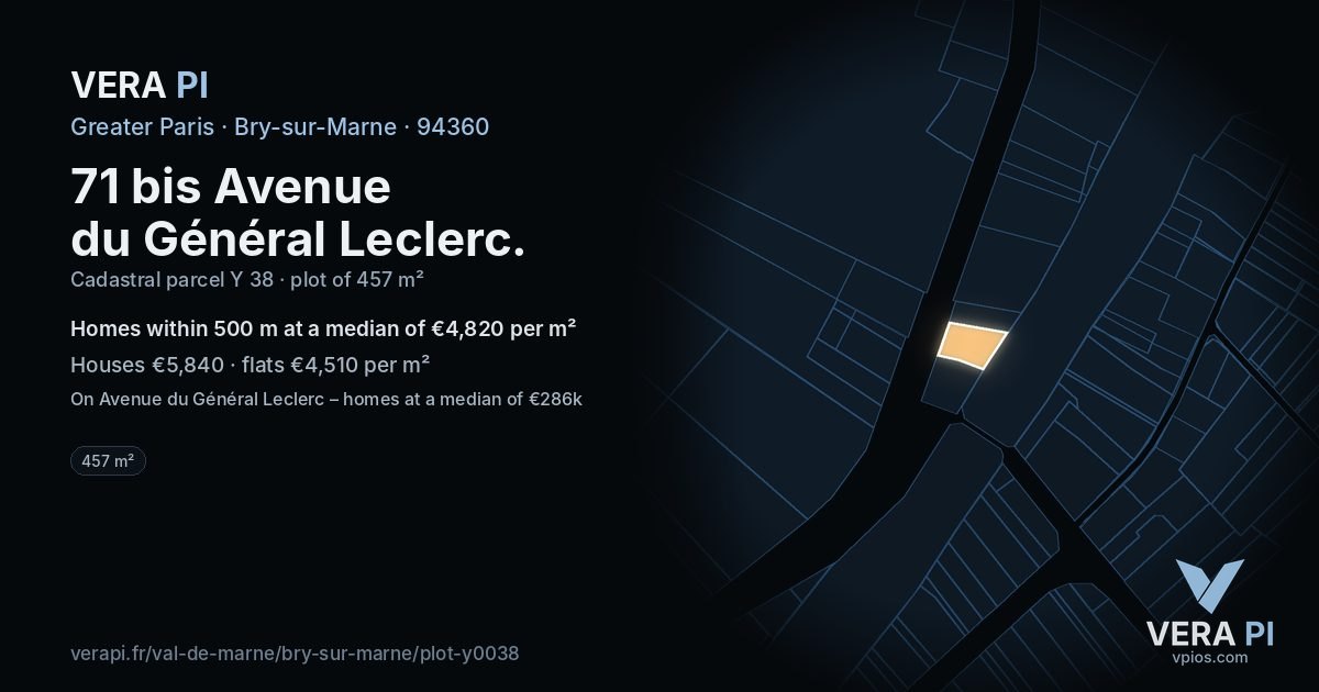 71 bis Avenue du Général Leclerc, Bry-sur-Marne at night – the plot lit, the parcels around coloured by the prices near them