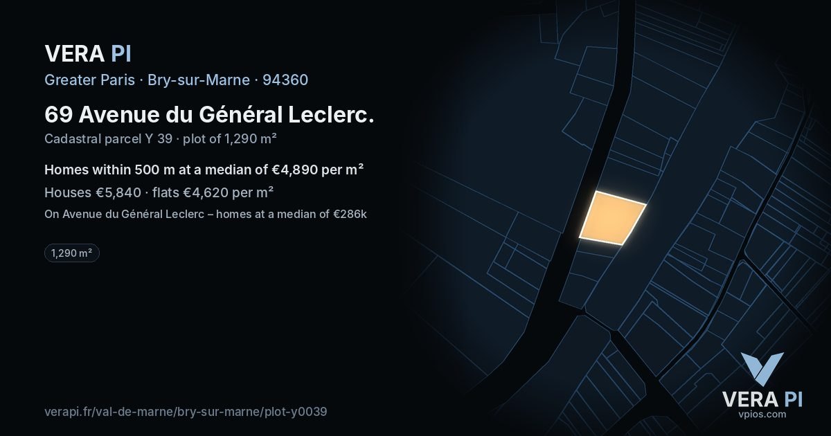 69 Avenue du Général Leclerc, Bry-sur-Marne at night – the plot lit, the parcels around coloured by the prices near them