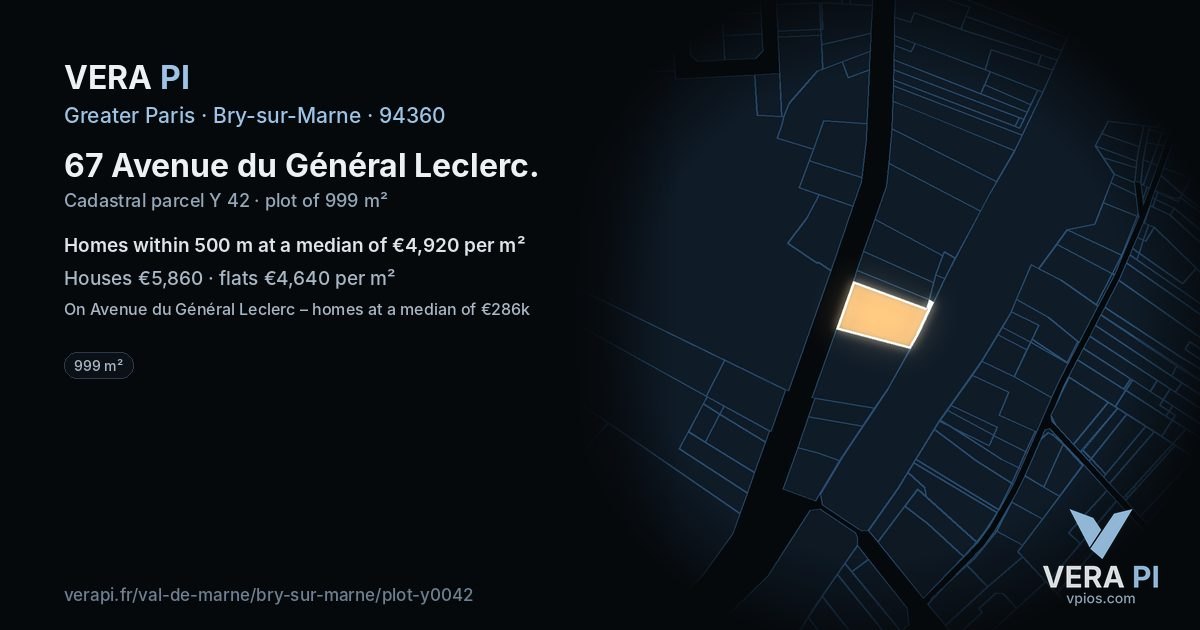 67 Avenue du Général Leclerc, Bry-sur-Marne at night – the plot lit, the parcels around coloured by the prices near them