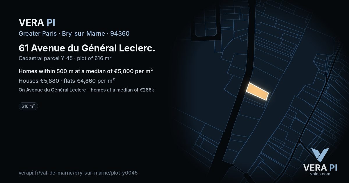 61 Avenue du Général Leclerc, Bry-sur-Marne at night – the plot lit, the parcels around coloured by the prices near them