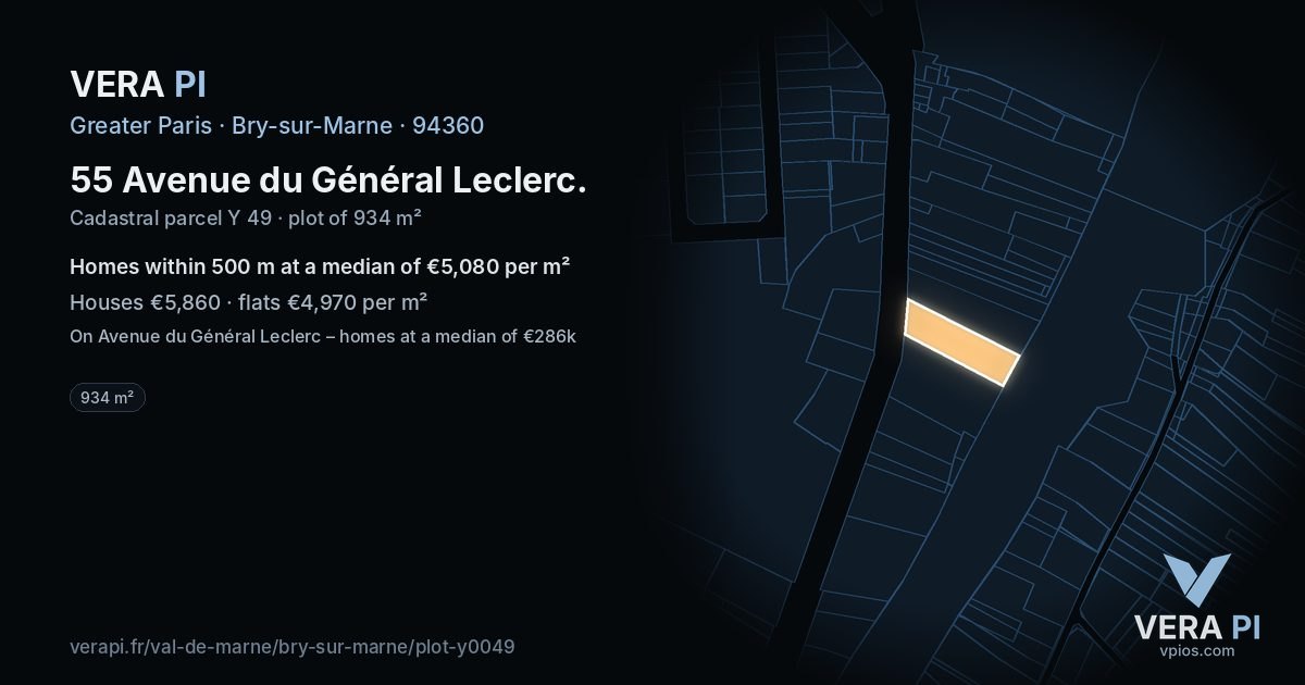 55 Avenue du Général Leclerc, Bry-sur-Marne at night – the plot lit, the parcels around coloured by the prices near them
