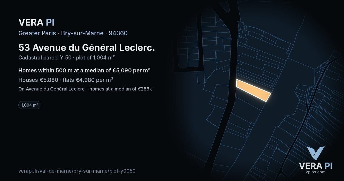 53 Avenue du Général Leclerc, Bry-sur-Marne at night – the plot lit, the parcels around coloured by the prices near them