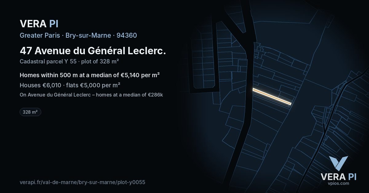 47 Avenue du Général Leclerc, Bry-sur-Marne at night – the plot lit, the parcels around coloured by the prices near them
