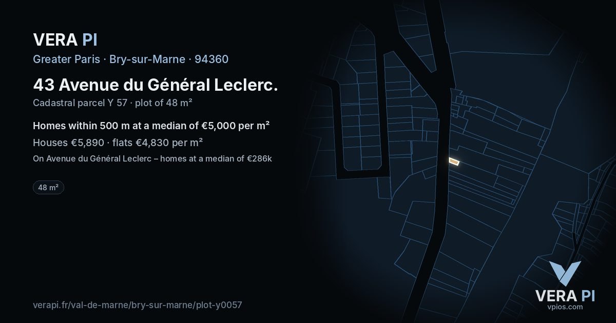 43 Avenue du Général Leclerc, Bry-sur-Marne at night – the plot lit, the parcels around coloured by the prices near them
