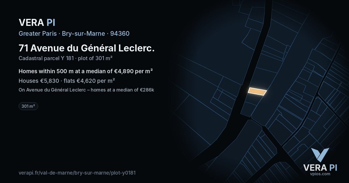 71 Avenue du Général Leclerc, Bry-sur-Marne at night – the plot lit, the parcels around coloured by the prices near them