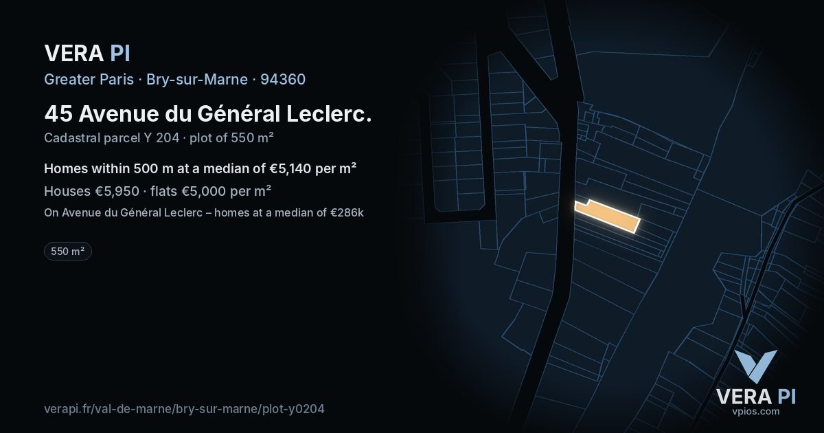 45 Avenue du Général Leclerc, Bry-sur-Marne at night – the plot lit, the parcels around coloured by the prices near them