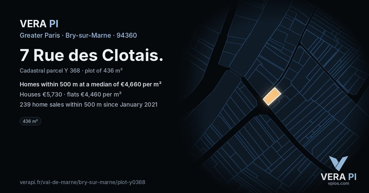7 Rue des Clotais, Bry-sur-Marne at night – the plot lit, the parcels around coloured by the prices near them