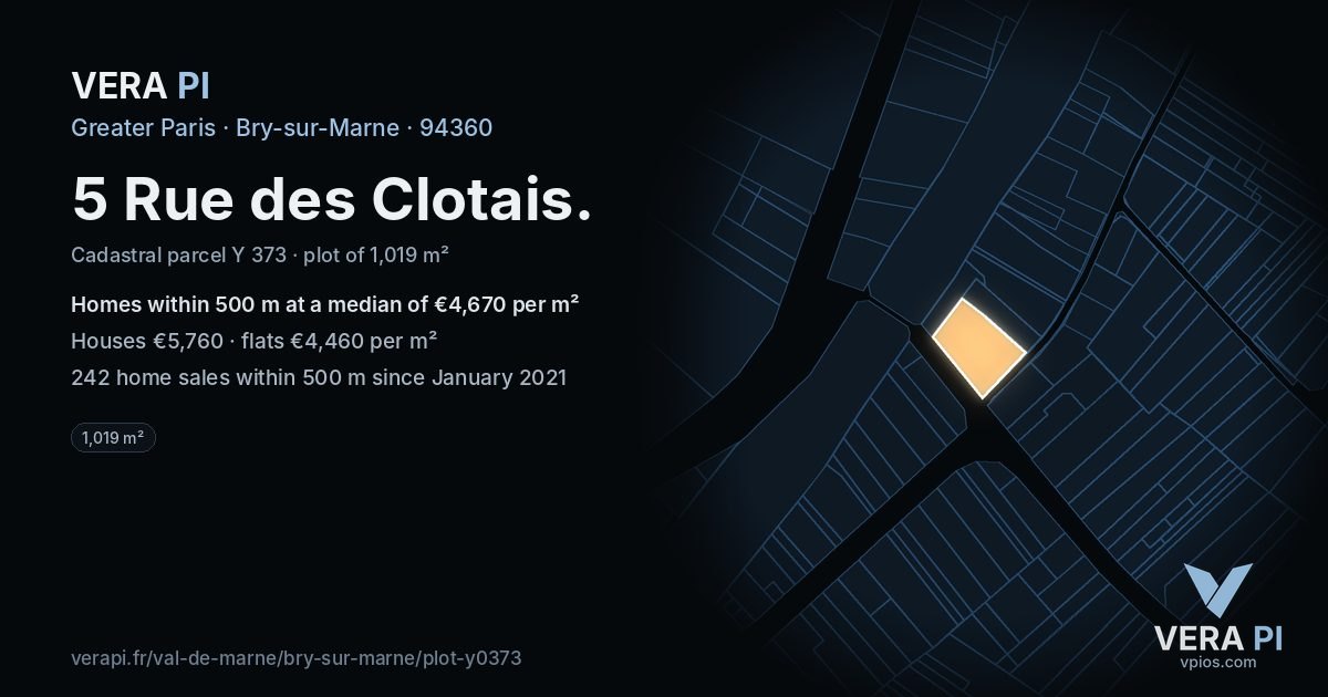 5 Rue des Clotais, Bry-sur-Marne at night – the plot lit, the parcels around coloured by the prices near them