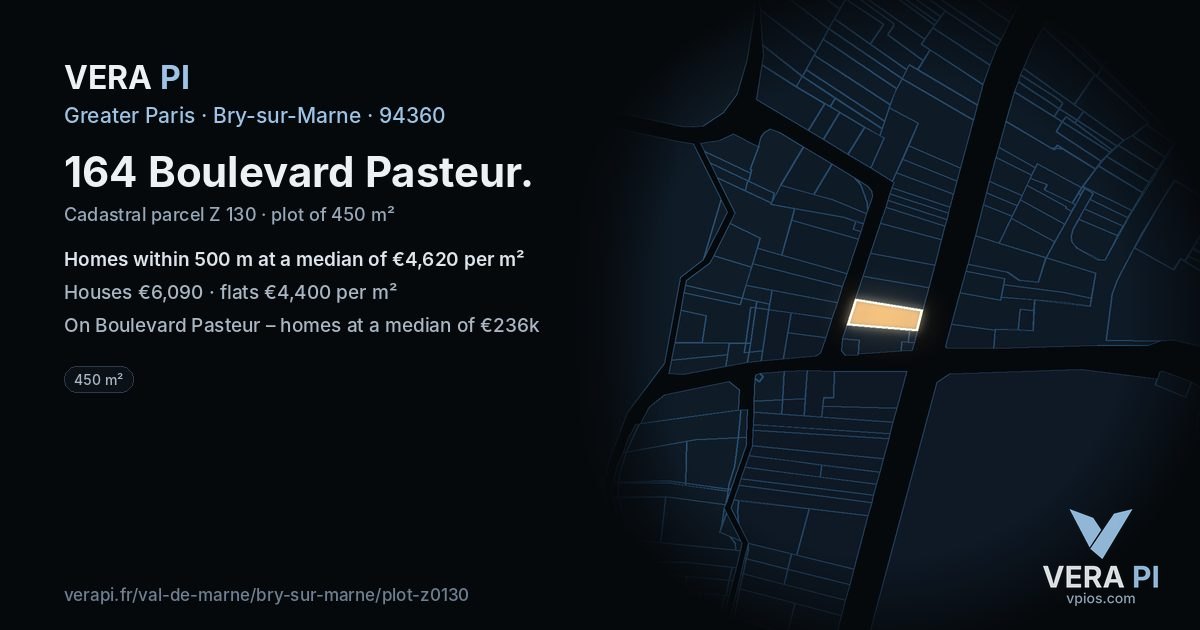 164 Boulevard Pasteur, Bry-sur-Marne at night – the plot lit, the parcels around coloured by the prices near them