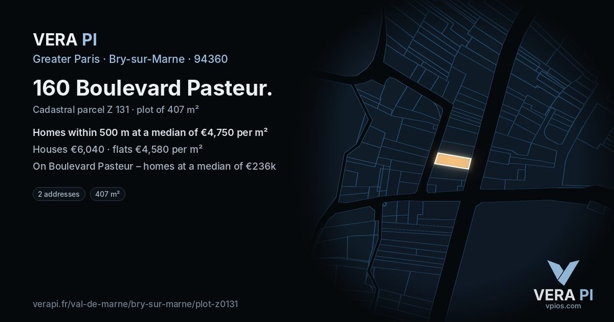 160 Boulevard Pasteur, Bry-sur-Marne at night – the plot lit, the parcels around coloured by the prices near them