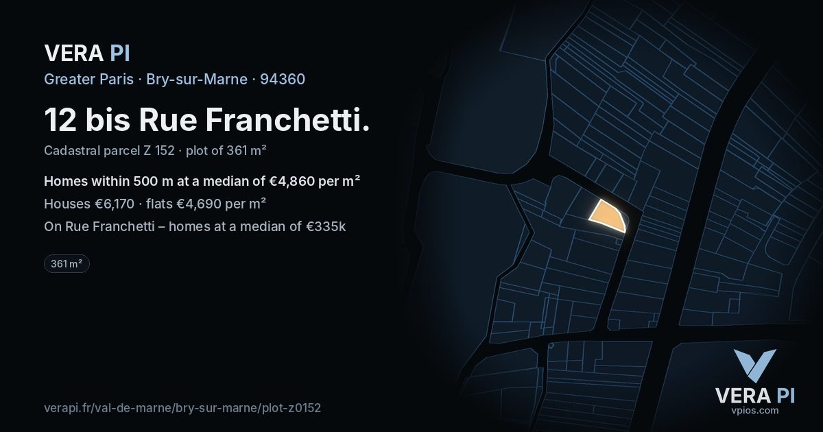 12 bis Rue Franchetti, Bry-sur-Marne at night – the plot lit, the parcels around coloured by the prices near them