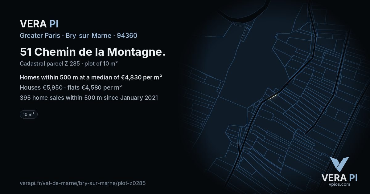 51 Chemin de la Montagne, Bry-sur-Marne at night – the plot lit, the parcels around coloured by the prices near them