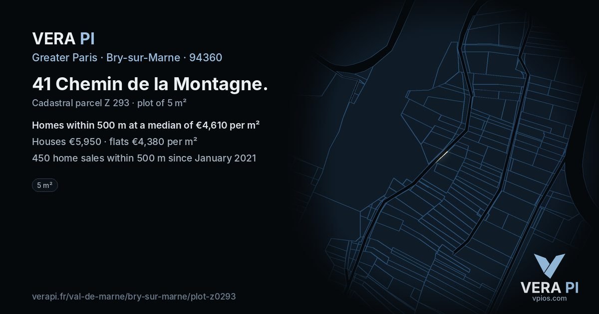 41 Chemin de la Montagne, Bry-sur-Marne at night – the plot lit, the parcels around coloured by the prices near them