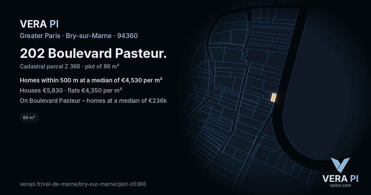 202 Boulevard Pasteur, Bry-sur-Marne at night – the plot lit, the parcels around coloured by the prices near them