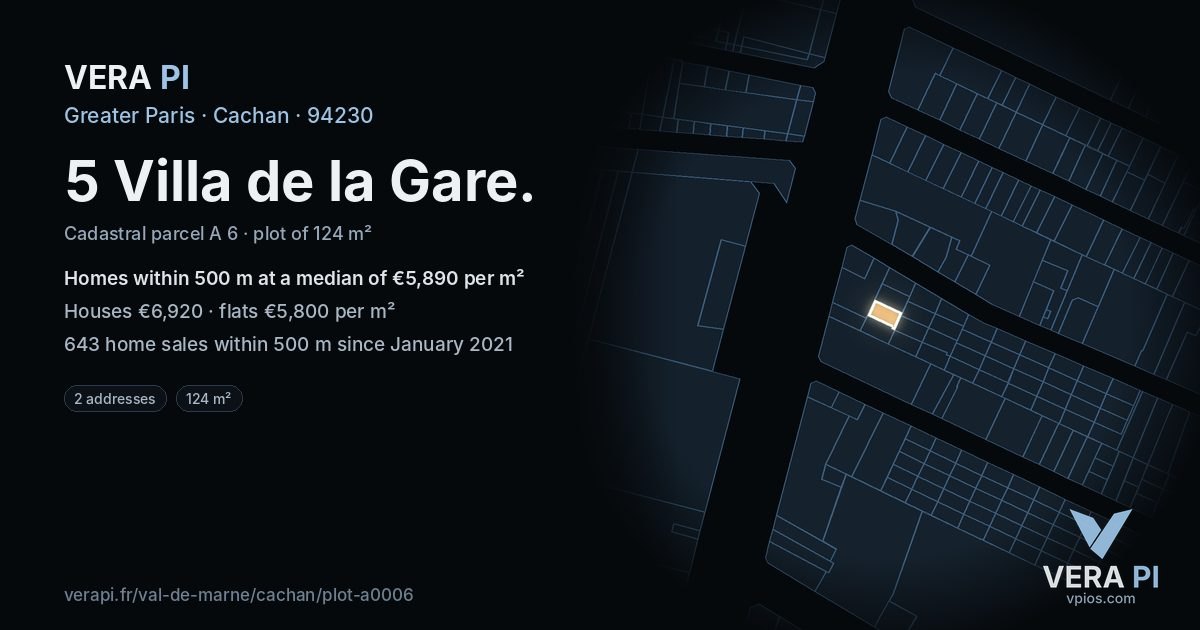 5 Villa de la Gare, Cachan at night – the plot lit, the parcels around coloured by the prices near them