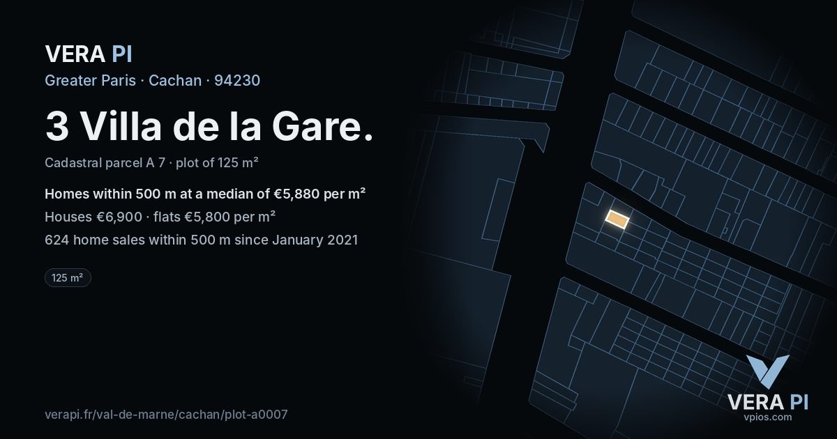 3 Villa de la Gare, Cachan at night – the plot lit, the parcels around coloured by the prices near them