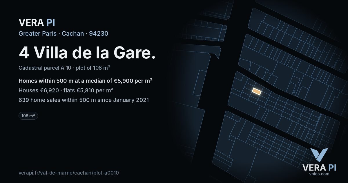 4 Villa de la Gare, Cachan at night – the plot lit, the parcels around coloured by the prices near them