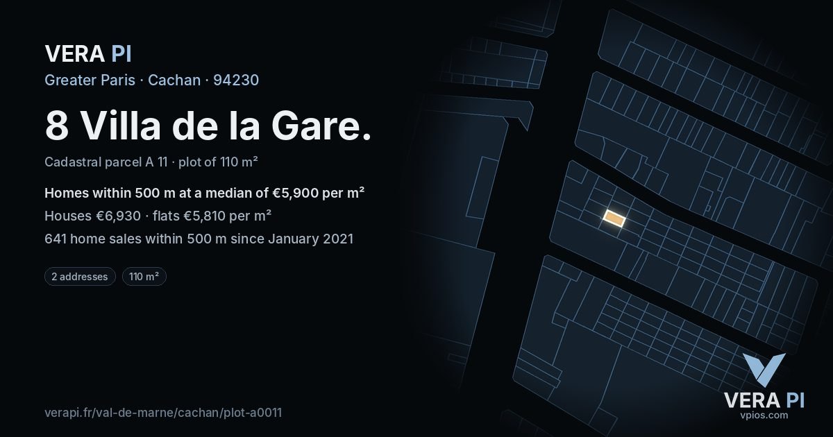 8 Villa de la Gare, Cachan at night – the plot lit, the parcels around coloured by the prices near them