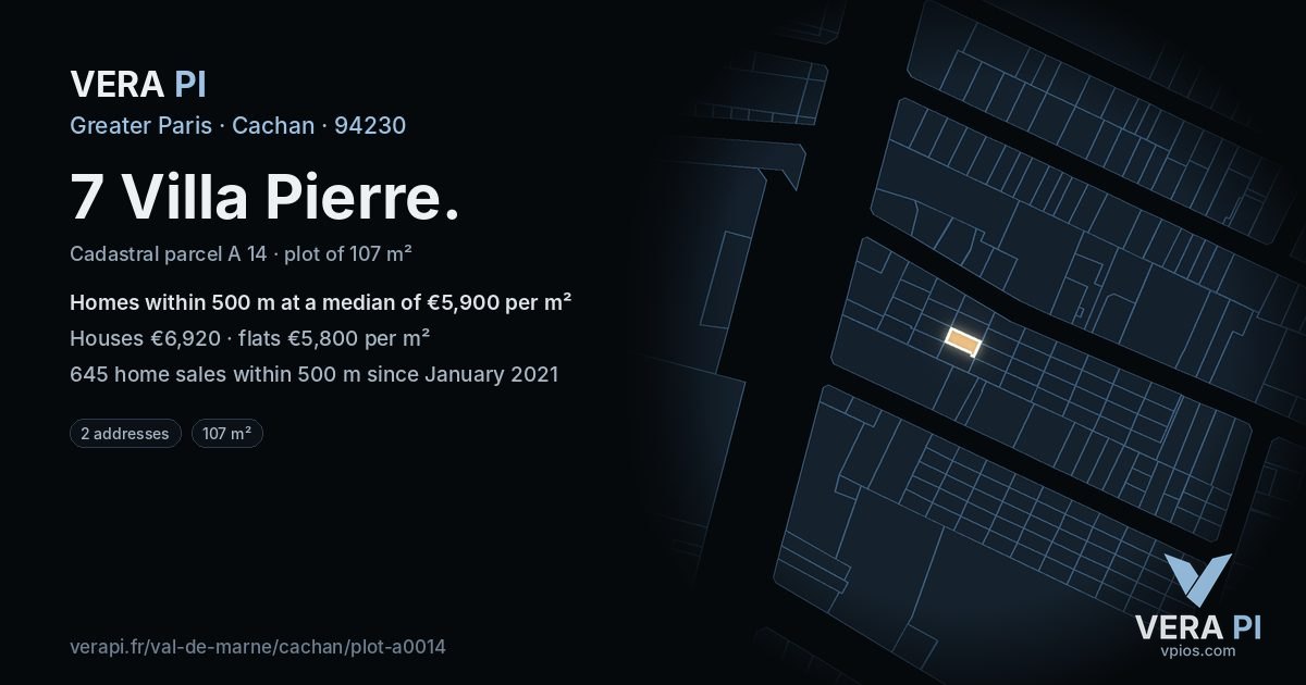 7 Villa Pierre, Cachan at night – the plot lit, the parcels around coloured by the prices near them