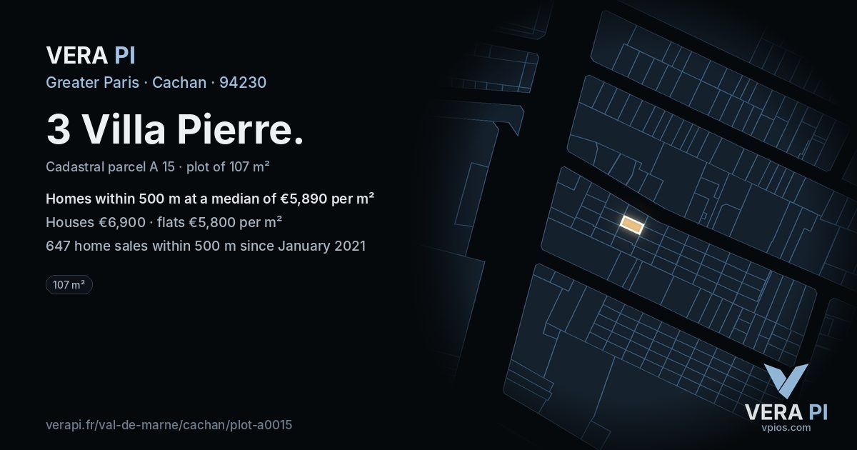 3 Villa Pierre, Cachan at night – the plot lit, the parcels around coloured by the prices near them