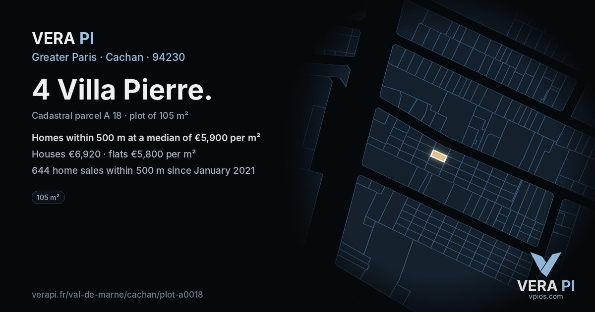 4 Villa Pierre, Cachan at night – the plot lit, the parcels around coloured by the prices near them