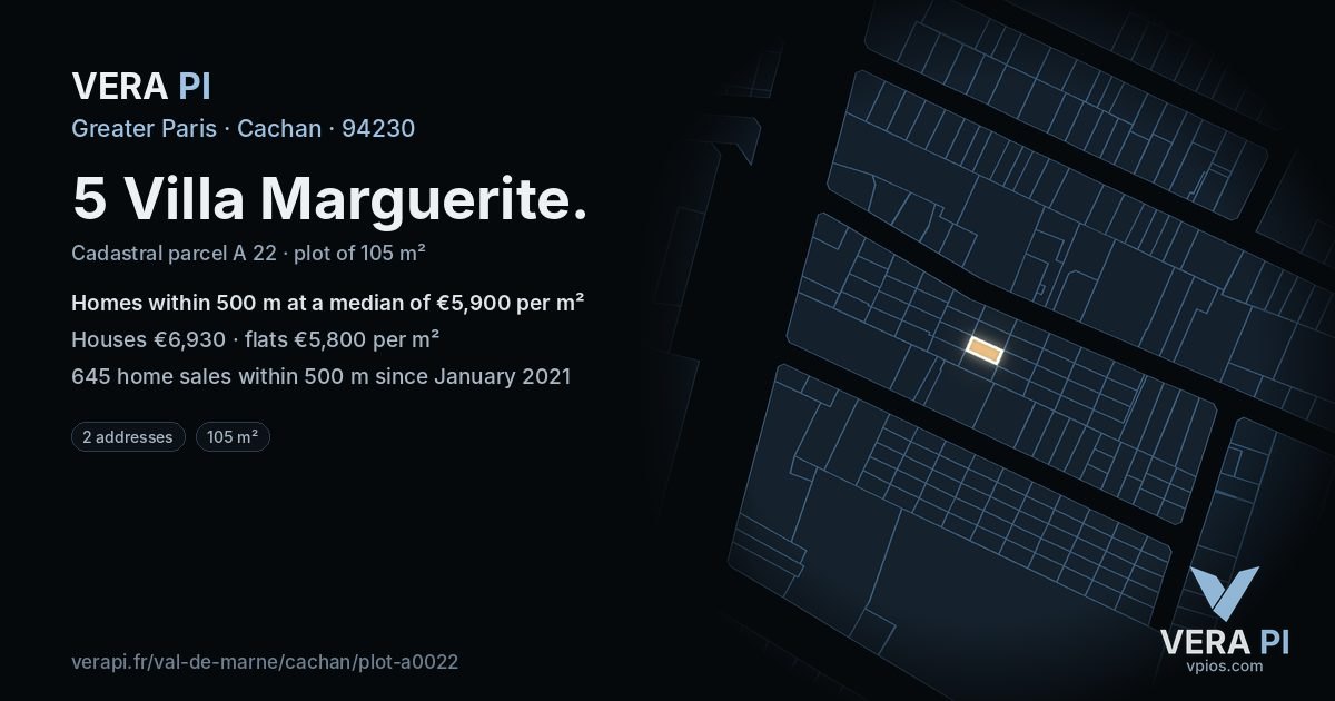 5 Villa Marguerite, Cachan at night – the plot lit, the parcels around coloured by the prices near them