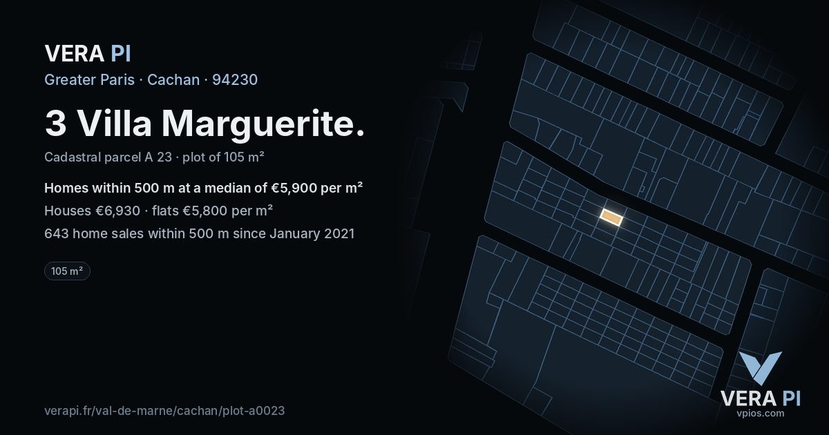 3 Villa Marguerite, Cachan at night – the plot lit, the parcels around coloured by the prices near them
