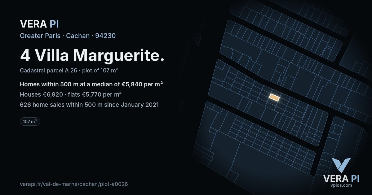 4 Villa Marguerite, Cachan at night – the plot lit, the parcels around coloured by the prices near them