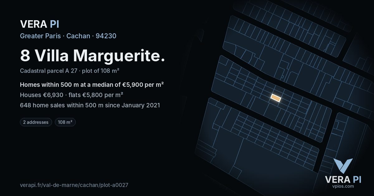8 Villa Marguerite, Cachan at night – the plot lit, the parcels around coloured by the prices near them