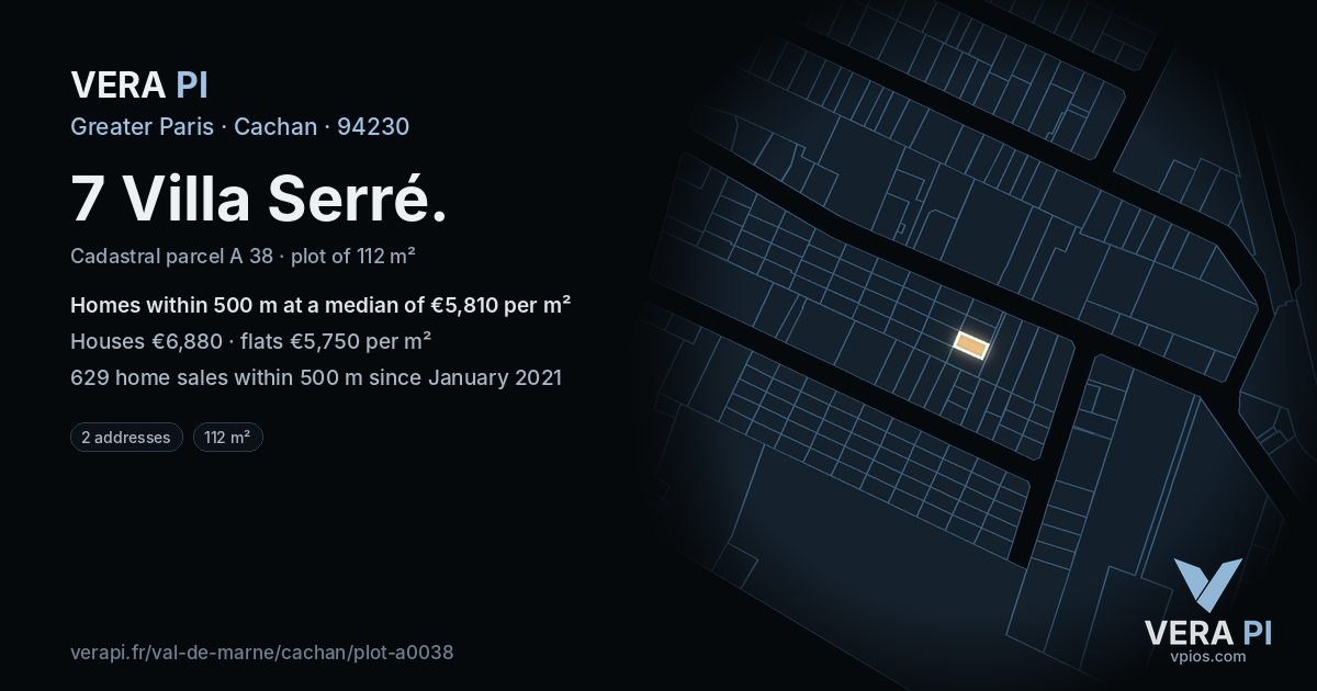 7 Villa Serré, Cachan at night – the plot lit, the parcels around coloured by the prices near them