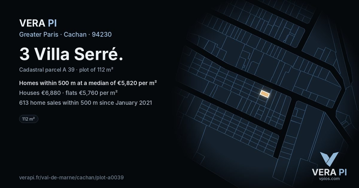3 Villa Serré, Cachan at night – the plot lit, the parcels around coloured by the prices near them