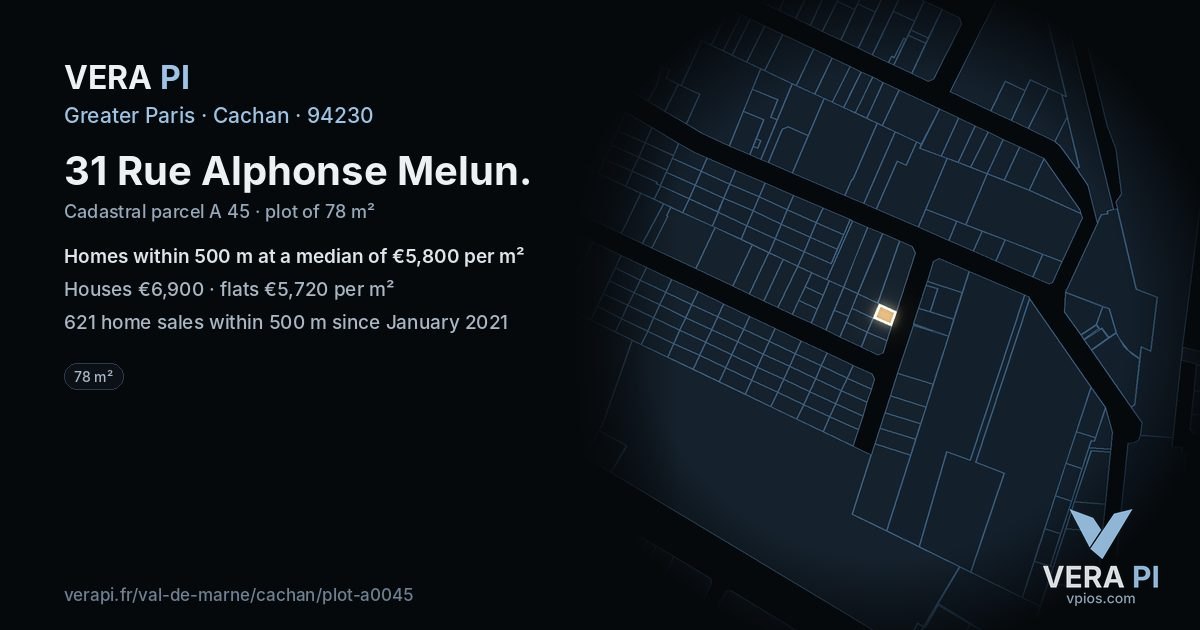 31 Rue Alphonse Melun, Cachan at night – the plot lit, the parcels around coloured by the prices near them