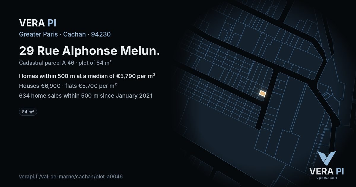 29 Rue Alphonse Melun, Cachan at night – the plot lit, the parcels around coloured by the prices near them